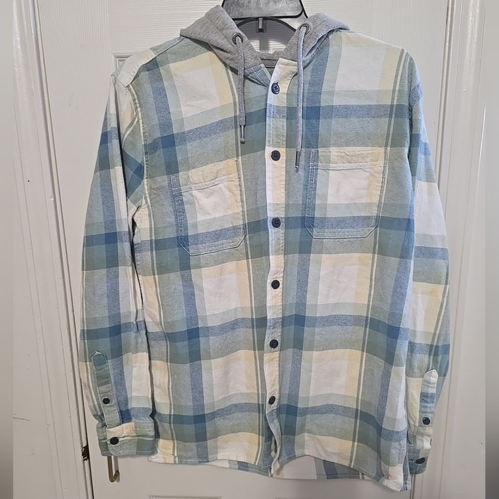 Aeropostale Hooded Plaid Long Sleeve Button Up Shirt Mens Size M